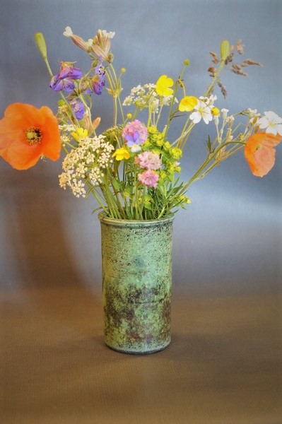 Lille cylindervase raku grøn